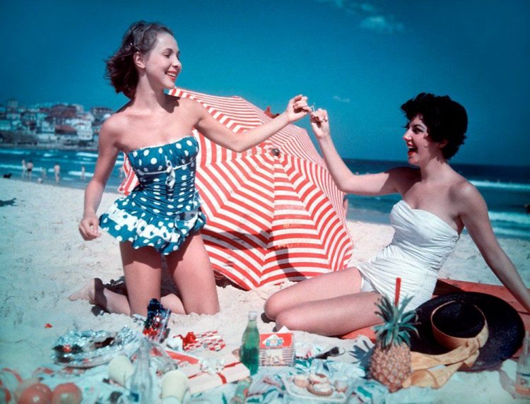 Retro Beach Reverie: Vibrant Snapshots from Days Gone By